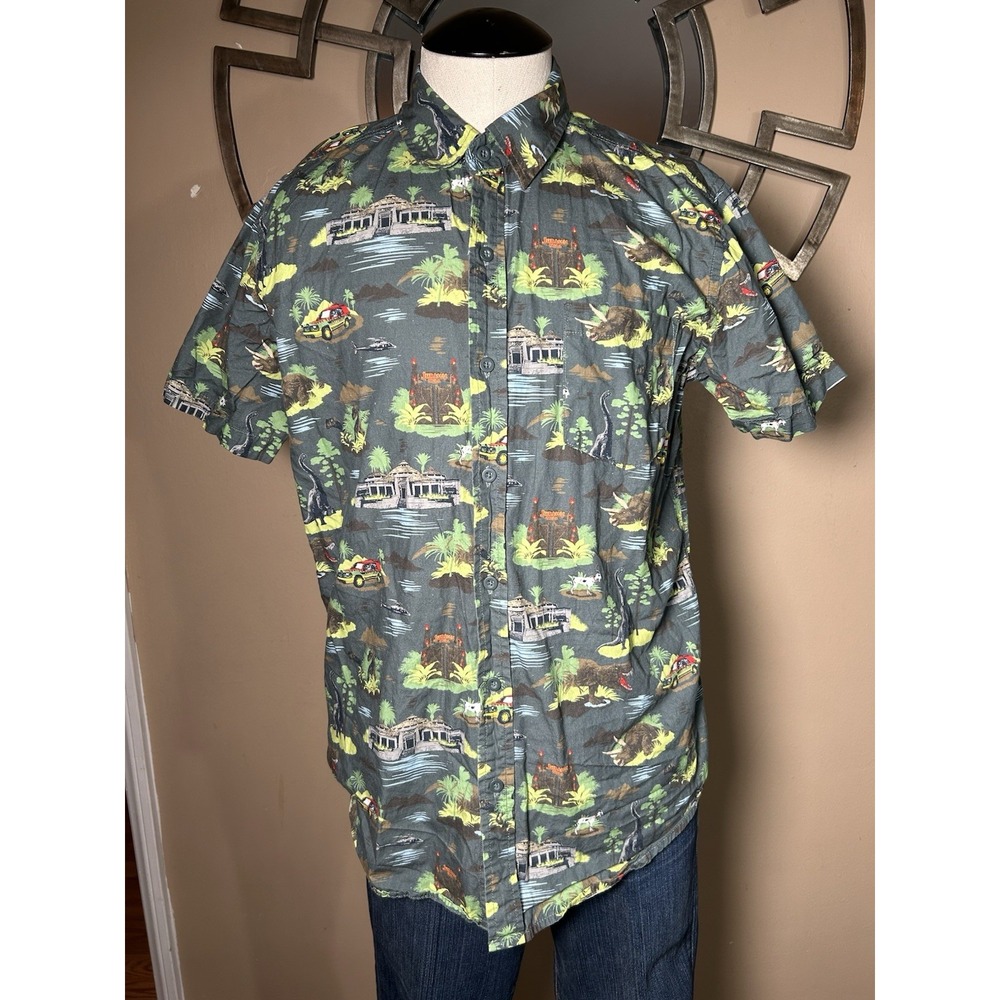 Jurassic World Youth Sz S 100% Cotton Jurassic Park Hawaiian‎ Button Up Shirt